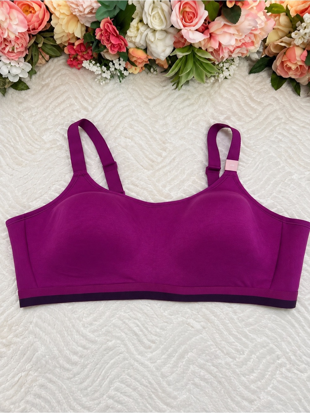 Cacique Cotton LL No Wire Scoop Bra 46D Purple NWT Plus Size Wireless